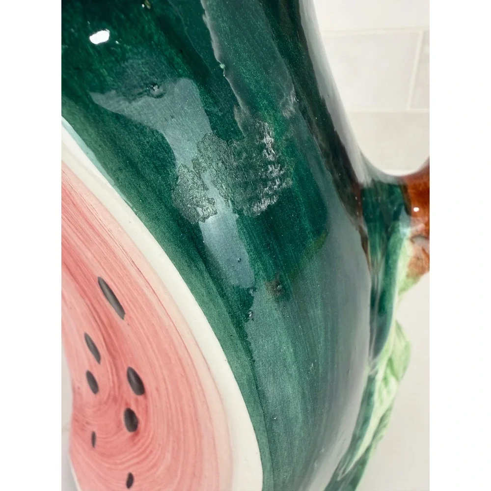 Vintage Watermelon Ceramic Pitcher  Fruit Shaped Juice Carafe Made in Italy